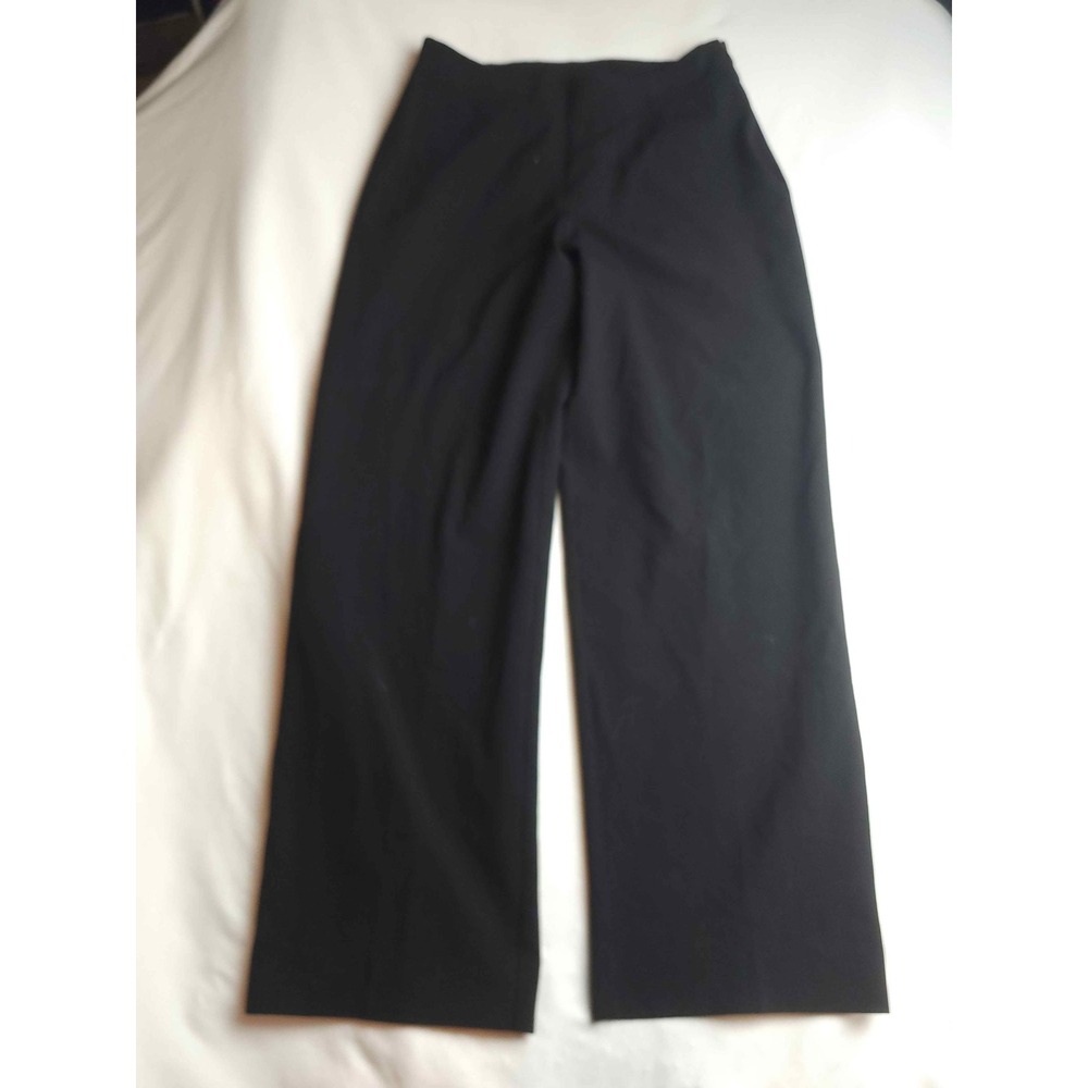 Laura Ashley Petite Black Wide Leg Dress Pants Side Zip Trousers 8P